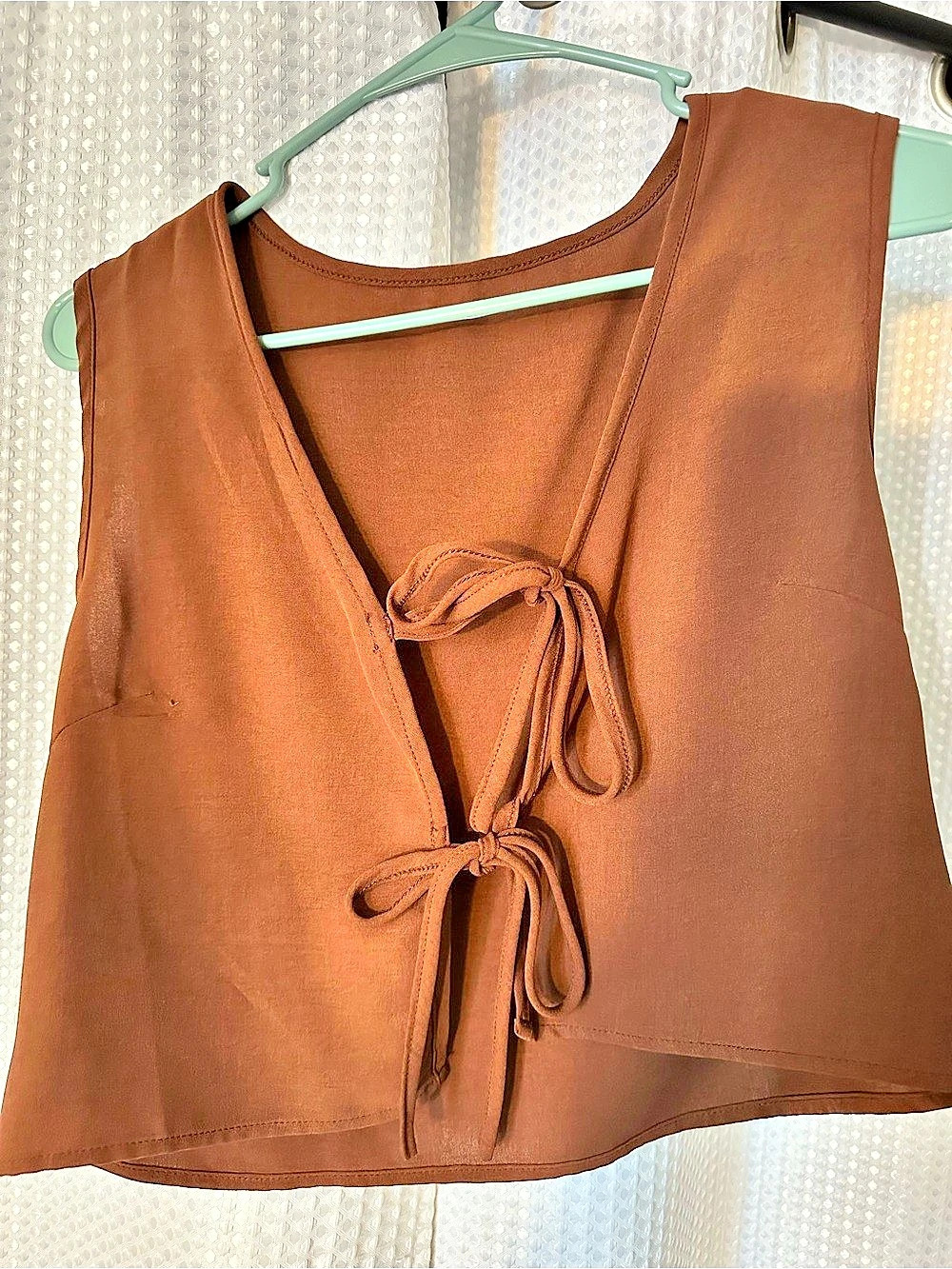 Brown Tie-Front Crop Top Size Medium Like New